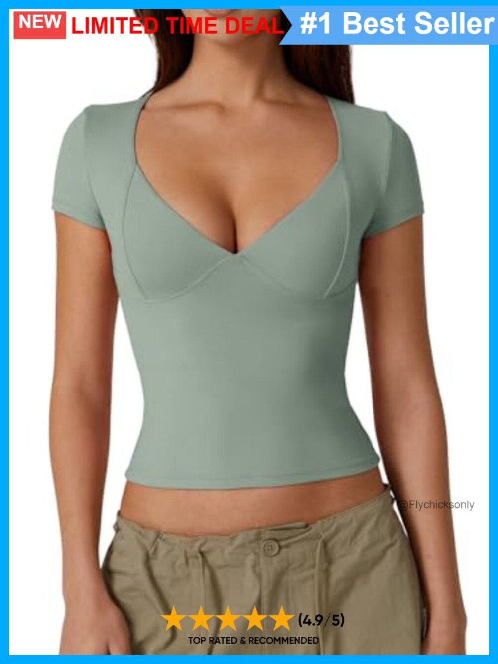 V Neck Short Sleeve Double Lined Seamed Cup Tee Going Out Top